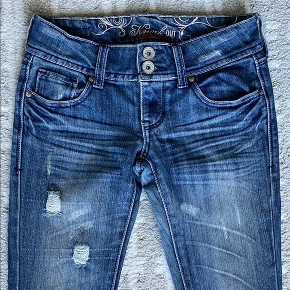 •Refuge• Distressed Skinny Bootcut Jeans - Picture 4 of 15